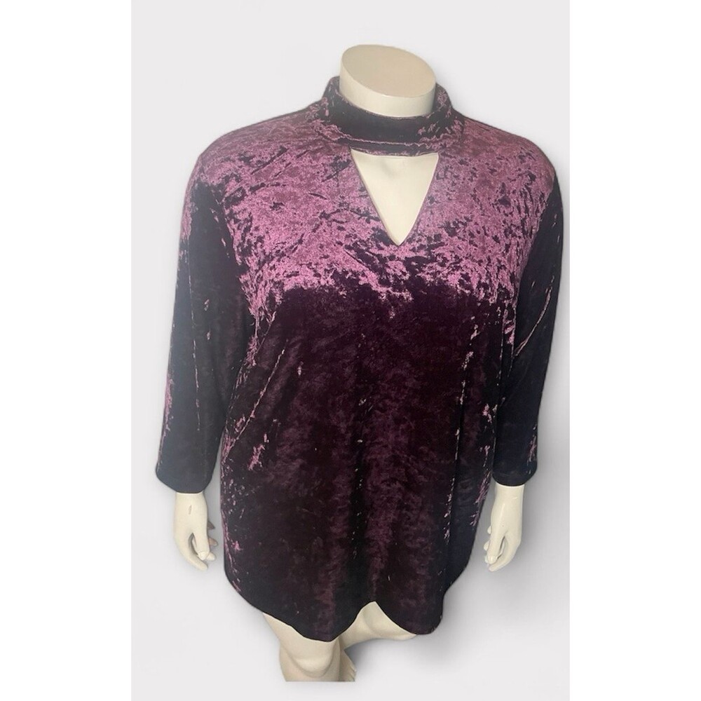 Jones New York‎ Signature Top Womens 3X Crushed Velvet Keyhole Mock Neck